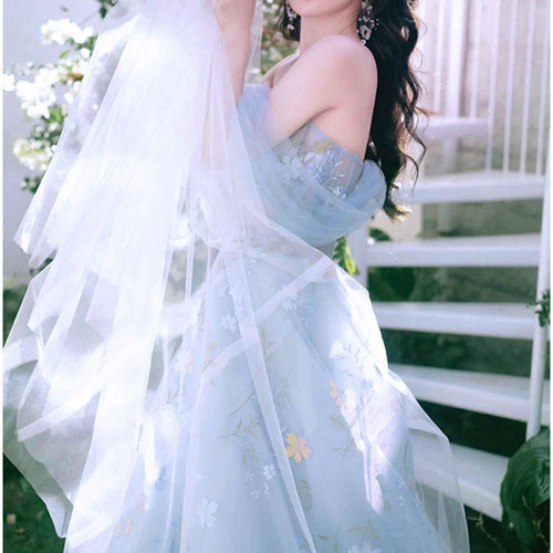 カラードレス 演奏会 ブルー ロングドレス プリンセスラインドレス