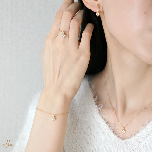 フラワー 花 四つ葉 クローバー ブレスレット ゴールドフィルド フラワー 花 四つ葉 クローバー ブレスレット ゴールドフィルド