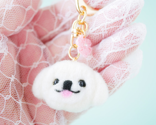 口コミ サイト 商品 ペキニーズ犬とお花キーホルダー バッグにつけて一緒にお出かけ ぬいぐるみ