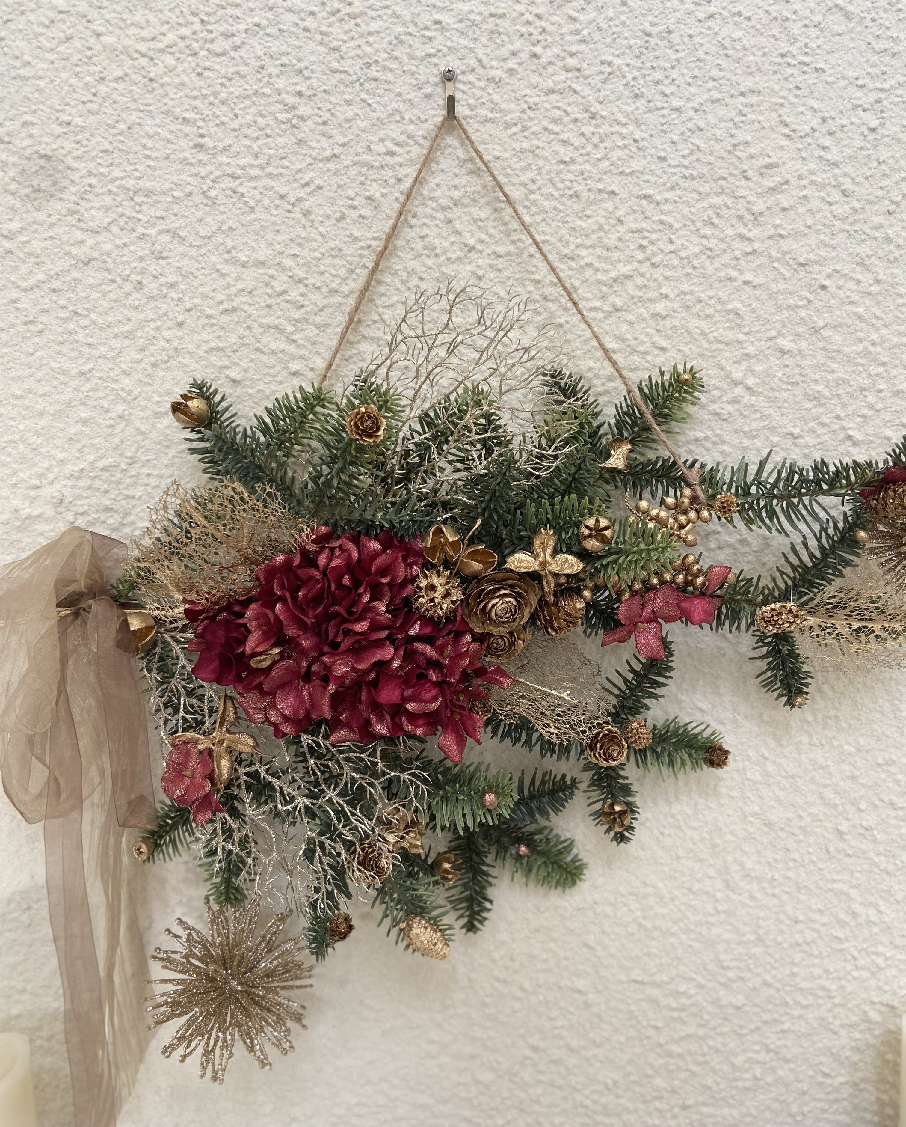 生花以上　花色−hanairo−の造られた花【クリスマスハンギングスワッグ】