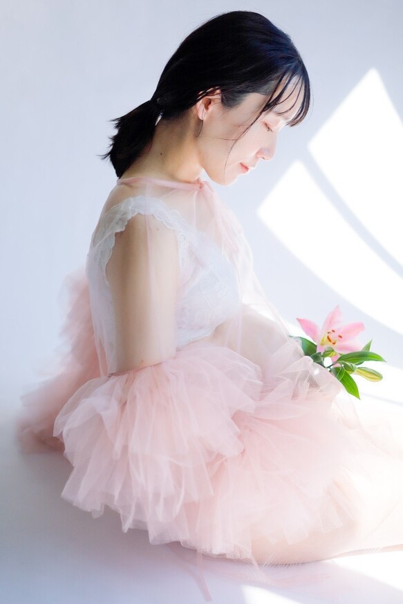 実例写真！ トップス ピンク紫 ソフトチュール 前撮り 妊婦 可愛い 色直し 花嫁/ウェディングドレス