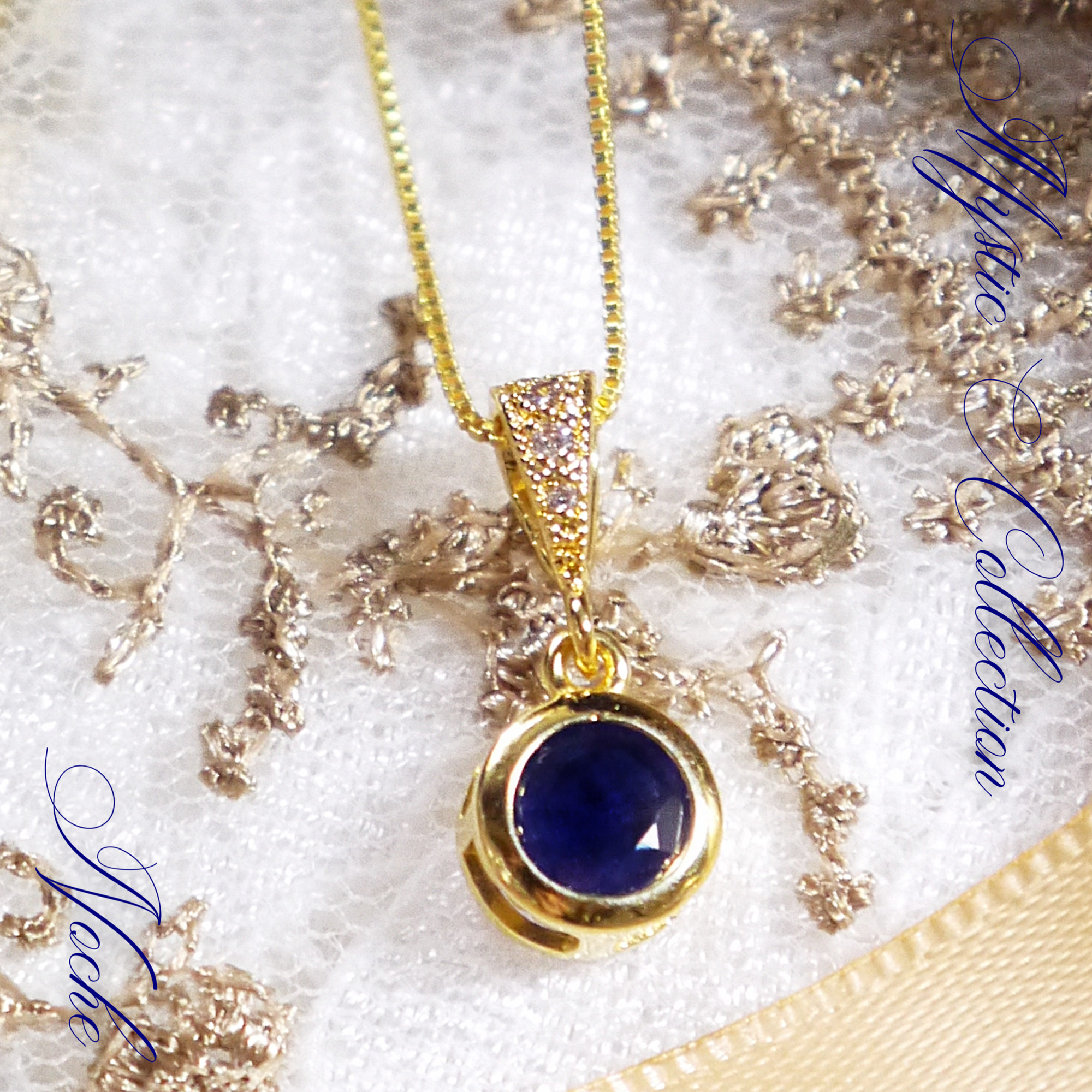 サファイア 誕生石 9月 キュービックジルコニア cz ネックレス kgp Silver925 ベゼル ファセットカット