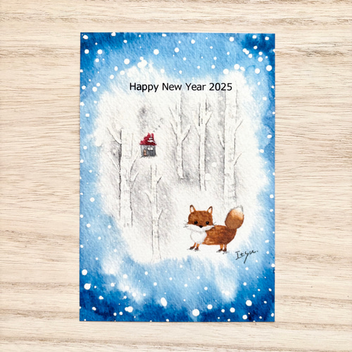 透明水彩画 3枚セット「白樺とキツネちゃん」ポストカード