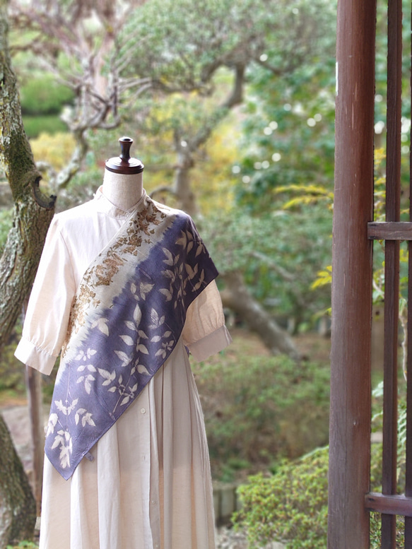 草木染めシルクストール(長さ124cm・シルクスカーフ・バンドルダイ