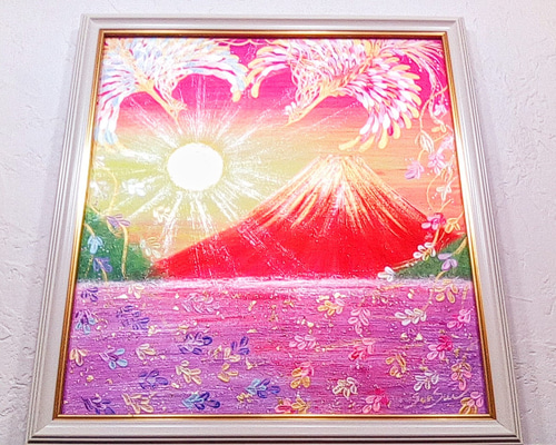 風水吉祥画 色紙＊吉祥煌輝 幸せ鳳凰と富士～逆さ富士〜富 出世