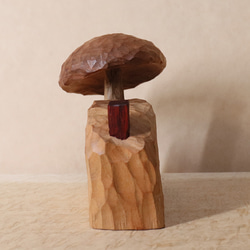 キノコの家 木彫り 木製 置物 インテリア雑貨（木材：山桜など）（No.T1043） 8枚目の画像