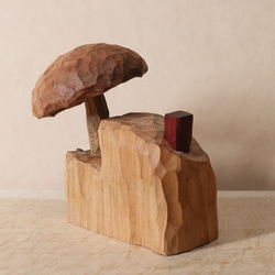 キノコの家 木彫り 木製 置物 インテリア雑貨（木材：山桜など）（No.T1043） 7枚目の画像