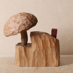 キノコの家 木彫り 木製 置物 インテリア雑貨（木材：山桜など）（No.T1043） 6枚目の画像