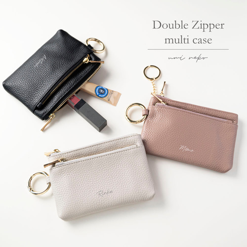 花柄レザー半円形ポーチカービング