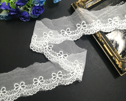 高品質❣ 5m (2枚) リボン柄 刺繍 チュールレース リボン ハンドメイド