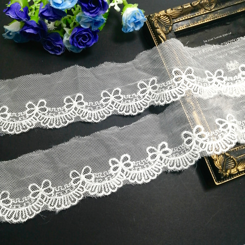 高品質❣ 5m (2枚) リボン柄 刺繍 チュールレース リボン ハンドメイド