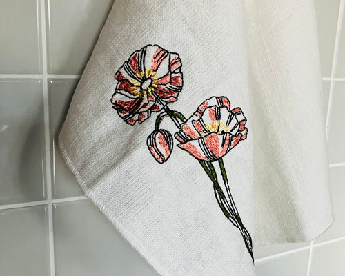 刺繍ポピーフラワーのキッチンタオル❤️ その他キッチン小物