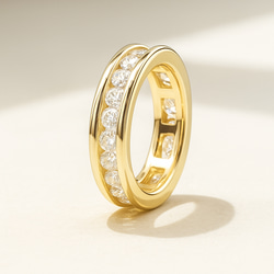 モアサナイト 2.5mm レール留め フルエタニティリング｜Dカラー VVS1 H&C 高輝度  YG 3枚目の画像