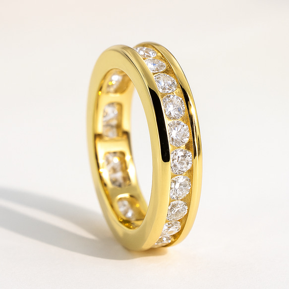 モアサナイト 2.5mm レール留め フルエタニティリング｜Dカラー VVS1 H&C 高輝度  YG 5枚目の画像