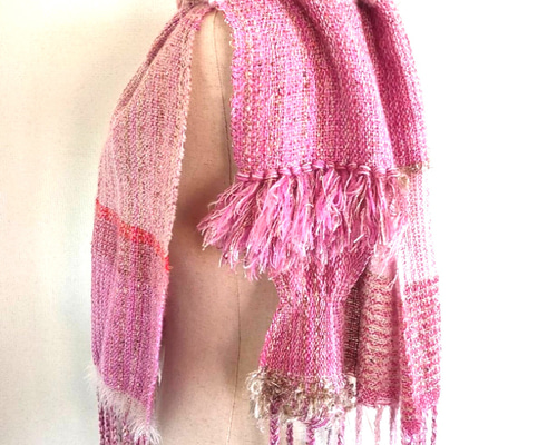 青みピンクのふわふわ綿菓子ストール ✴手織り ✴軽い ストール HOTORI