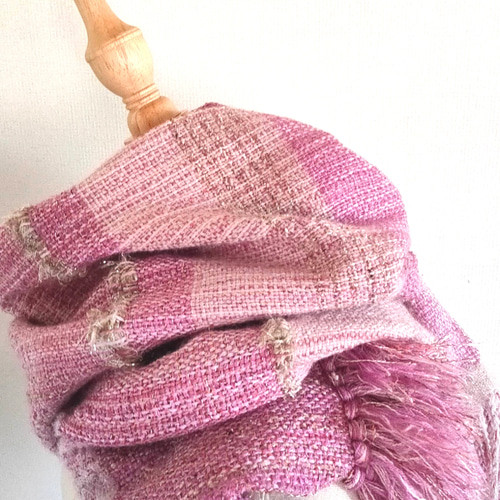 裂織　小さな手織りの青とピンクのストール　ハンドメイド 裂織 小さな手織りの青とピンクのストール ハンドメイド 裂織 小さな