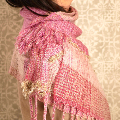 青みピンクのふわふわ綿菓子ストール ✴手織り ✴軽い ストール HOTORI