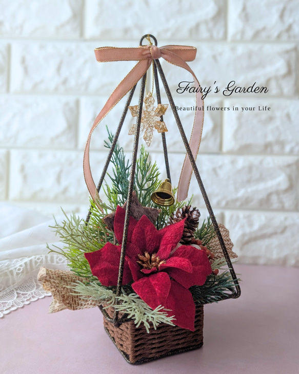 【再販】毎年飾れる赤いポインセチアの卓上クリスマスツリー　グリーン　造花　アーティフィシャルフラワー 8枚目の画像