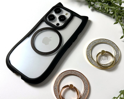 iPhone限定 Magsafeリング 【 猫耳 iPhoneケース キラキラ