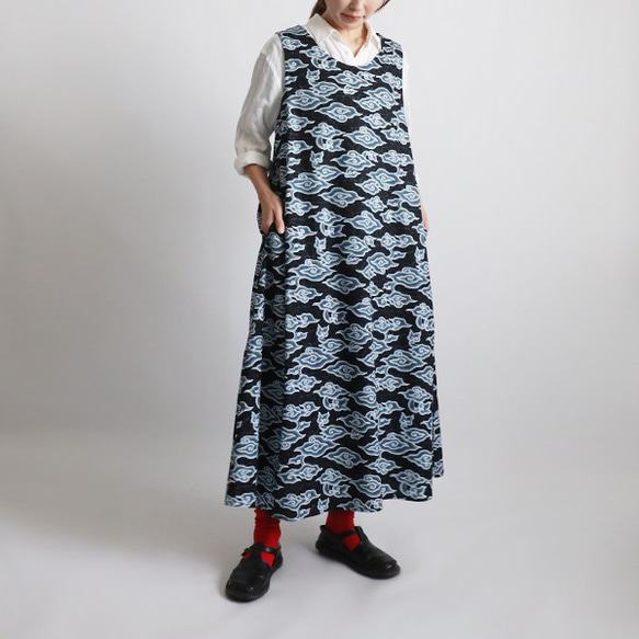 ＊ラスト１ 　最終ＳＡＬＥ　１２５ｃｍ　和オリエンタル雲流模様　ロング　ワンピース　ジャンパースカートゆったりG85 1枚目の画像