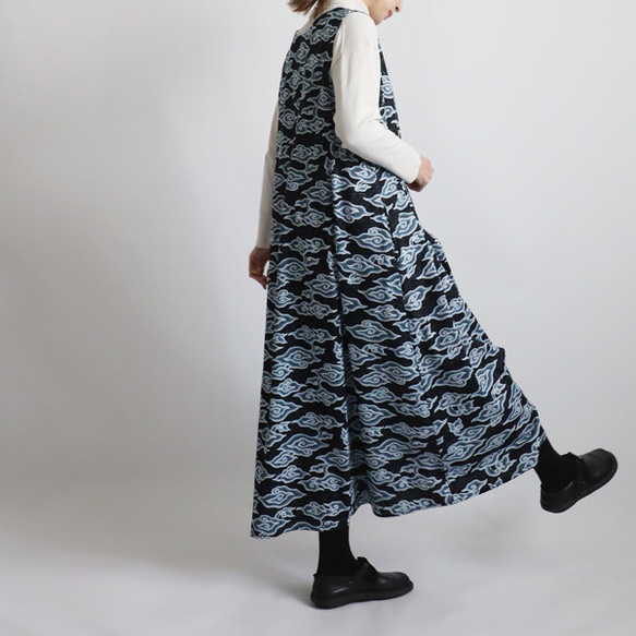 ＊ラスト１ 　最終ＳＡＬＥ　１２５ｃｍ　和オリエンタル雲流模様　ロング　ワンピース　ジャンパースカートゆったりG85 9枚目の画像