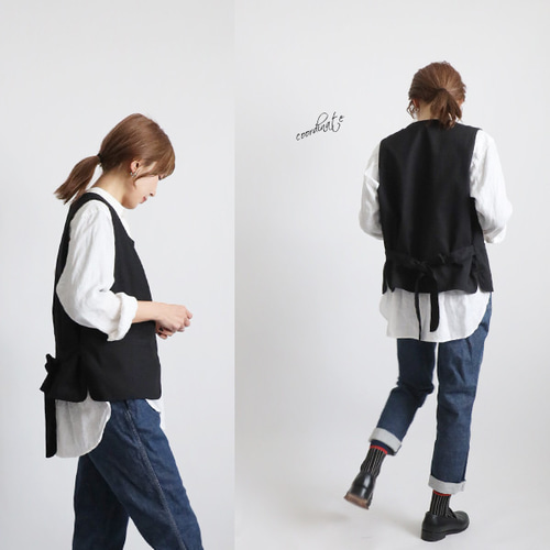 ラスト1 秋支度SALE コットンチノ生地 裏地付 ポケット付 ベスト