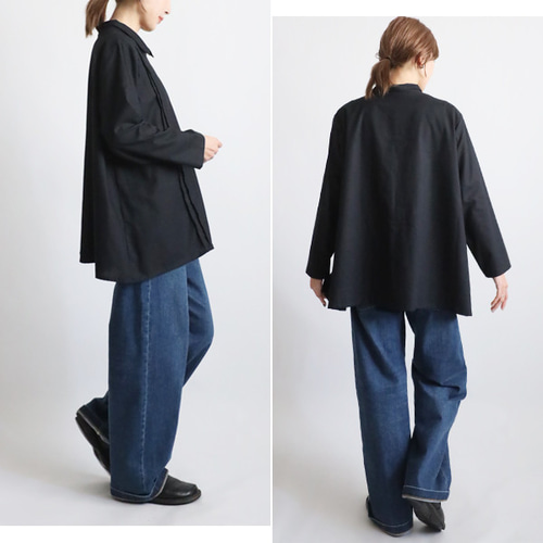 最終sale　 ギマ擬麻コットン　アシンメトリー　縦横タック　開襟 シャツ　ジャケット ゆったり 羽織り　ネイビーA19B 夏／最終SALE ギマ擬麻コットン アシンメトリー 縦横タック