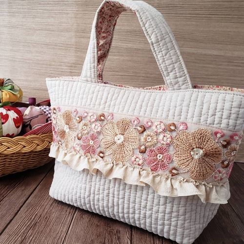 3日以内に発送可能】インド刺繍リボンのヌビトートバッグ トート