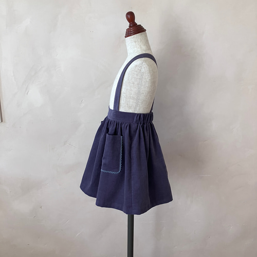 soor ploom ソーアプルーム　6/7y 吊りスカート　コーデュロイ 素敵カラーのコーデュロイ吊りスカート 2way すみれ レース リバティ