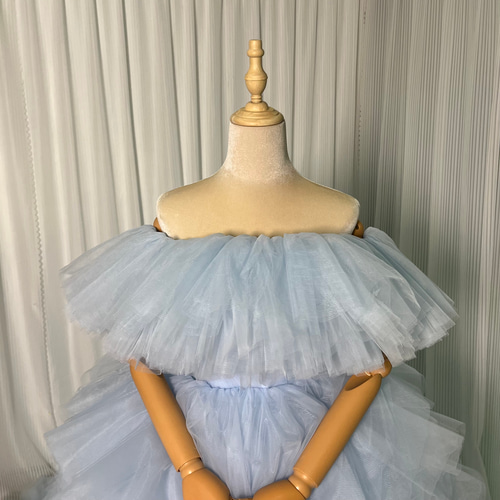 カラードレス ライトブルー ソフィア 取り外しオフショルダー ふわふわ  