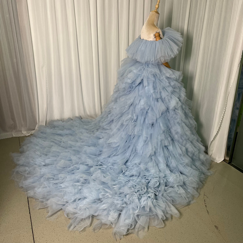 カラードレス ライトブルー ソフィア 取り外しオフショルダー ふわふわ