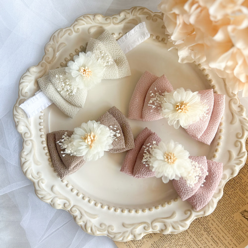 4リボンとバンドカラーが選べる/ 淡色 ベビー袴 ヘアバンド ヘアバンド