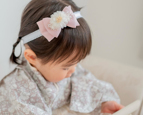 4リボンとバンドカラーが選べる/ 淡色 ベビー袴 ヘアバンド ヘアバンド