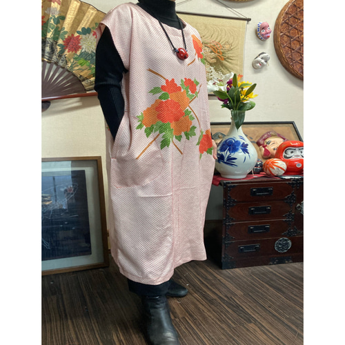 総絞り(花柄)のチュニック 着物リメイク チュニック 着物