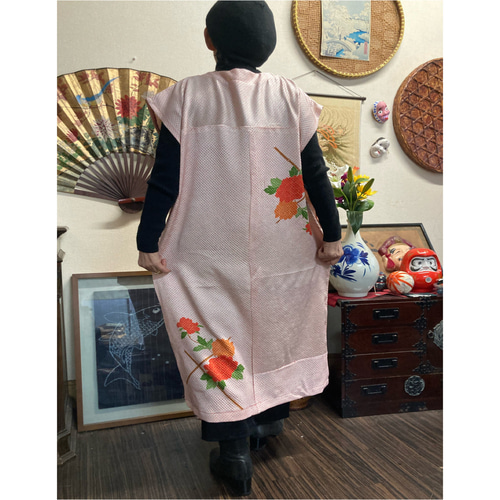 総絞り(花柄)のチュニック 着物リメイク チュニック 着物