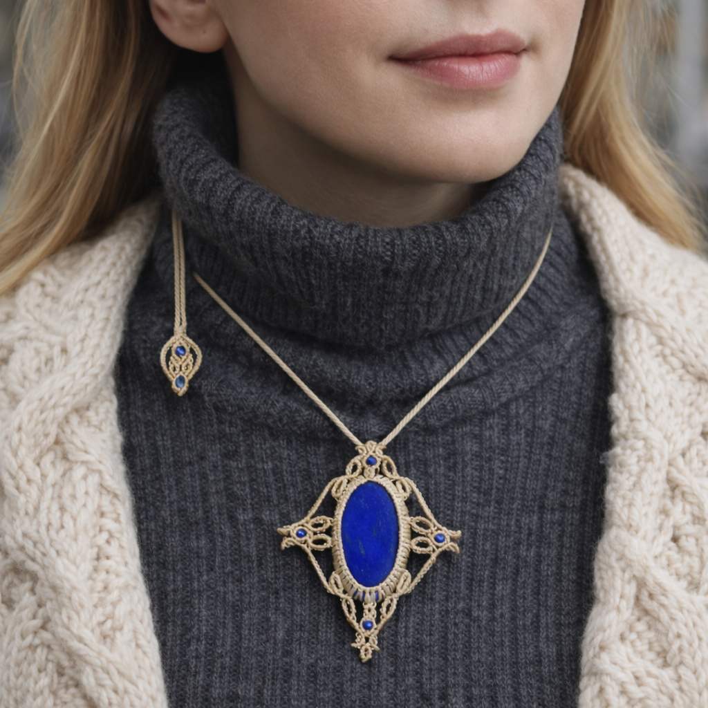 女神イシュタルの護符魔石『ラピスラズリ』マクラメ編みトップネックレス17