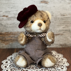 Nana Bee.♡ハンドメイド テディベア 16㎝ ベージュグレー ぬいぐるみ