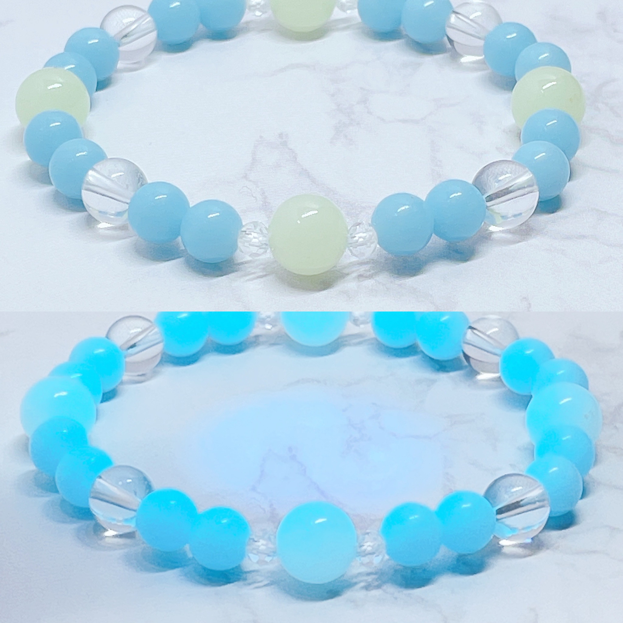 ✦夜のデートやお出かけに◎ルミナスストーン（夜光石）水晶 ブレスレット No771