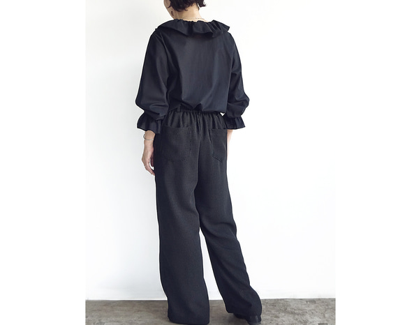 「ワケありな逸品R-12」フォーマルにも♪ ダブルラッフルカラーブラウス（ブラック） 9枚目の画像