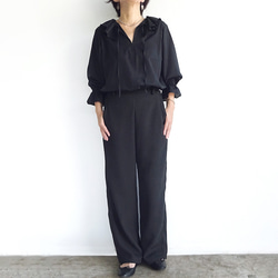 「ワケありな逸品R-12」フォーマルにも♪ ダブルラッフルカラーブラウス（ブラック） 5枚目の画像