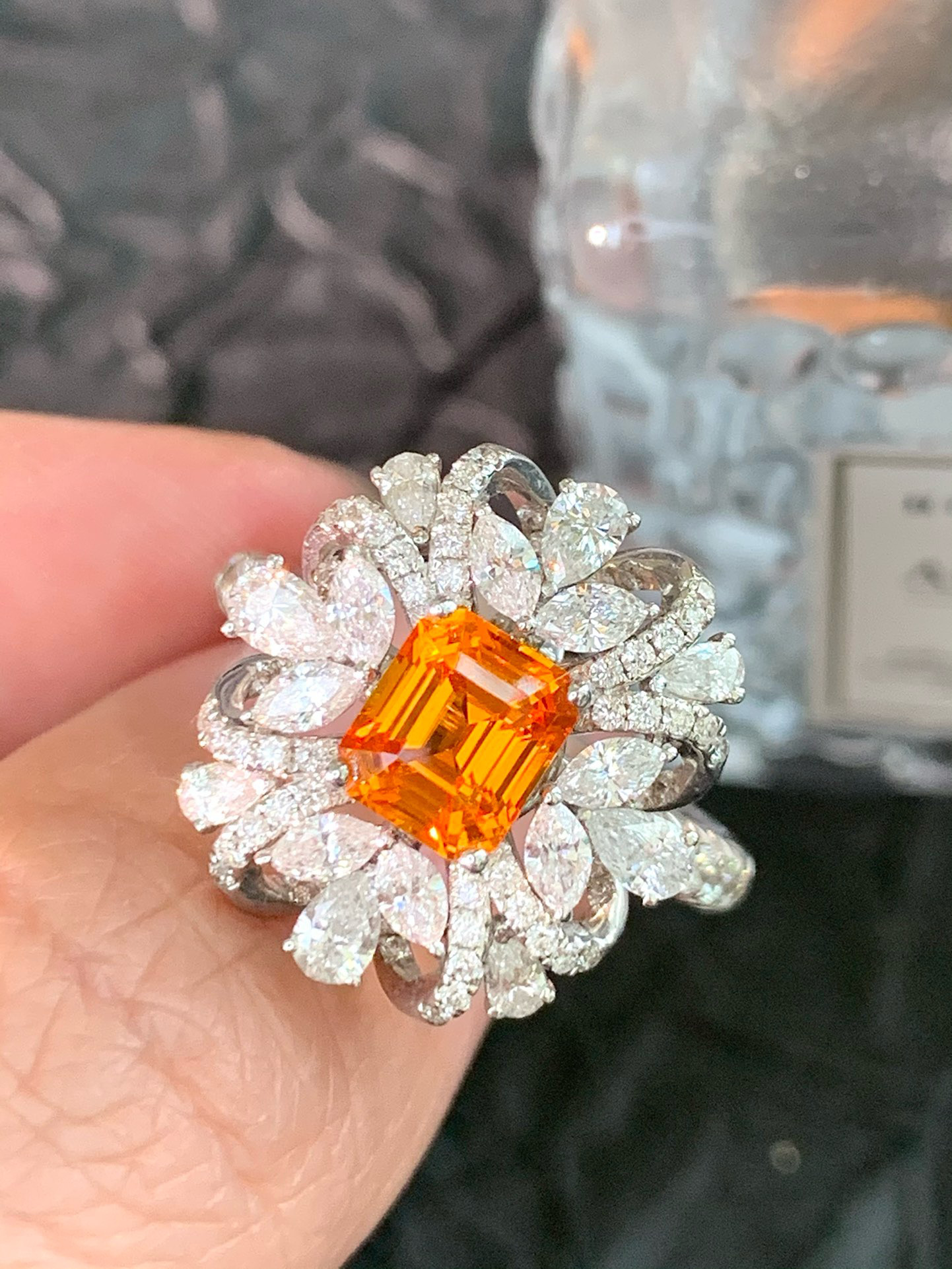 「Merry Christmas」 K18 リング　オレンジガーネット天然ダイヤモン 1月の誕生石　2way ペンダント