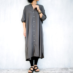 「ワケありな逸品H-5」レーヨンスタンドカラーシャツワンピース（グレー） 6枚目の画像