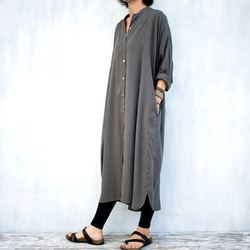 「ワケありな逸品H-5」レーヨンスタンドカラーシャツワンピース（グレー） 4枚目の画像