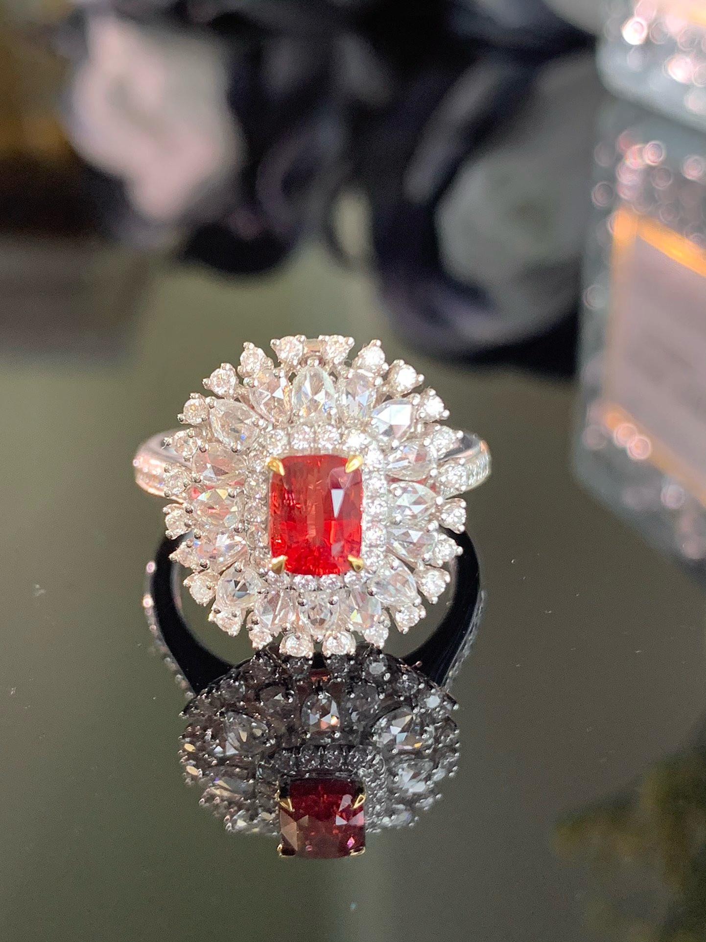 「Merry Christmas」 K18 リング　天然スピネル　ダイヤモンド　健康 8月誕生石  2way ペンダント