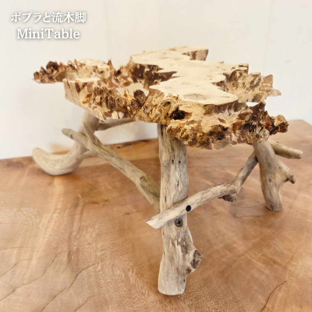 ポプラと流木脚のサイドテーブル　　｜観葉植物スタンド　プランタースタンド　花台　フラワースタンド　カフェインテリア