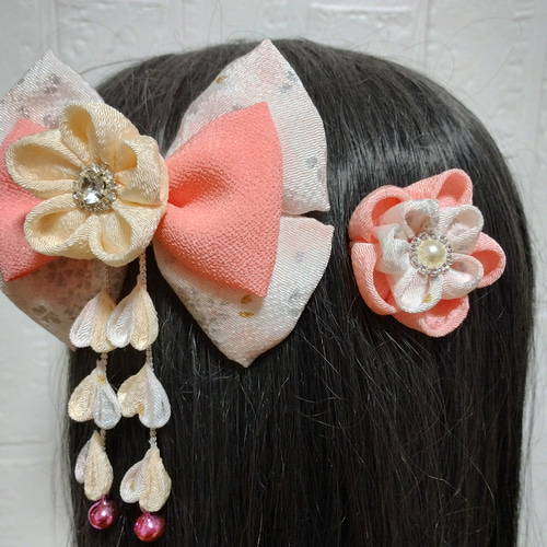 髪飾り 髪飾りサーモンピンク リボン 成人式髪飾り 卒業式髪飾り