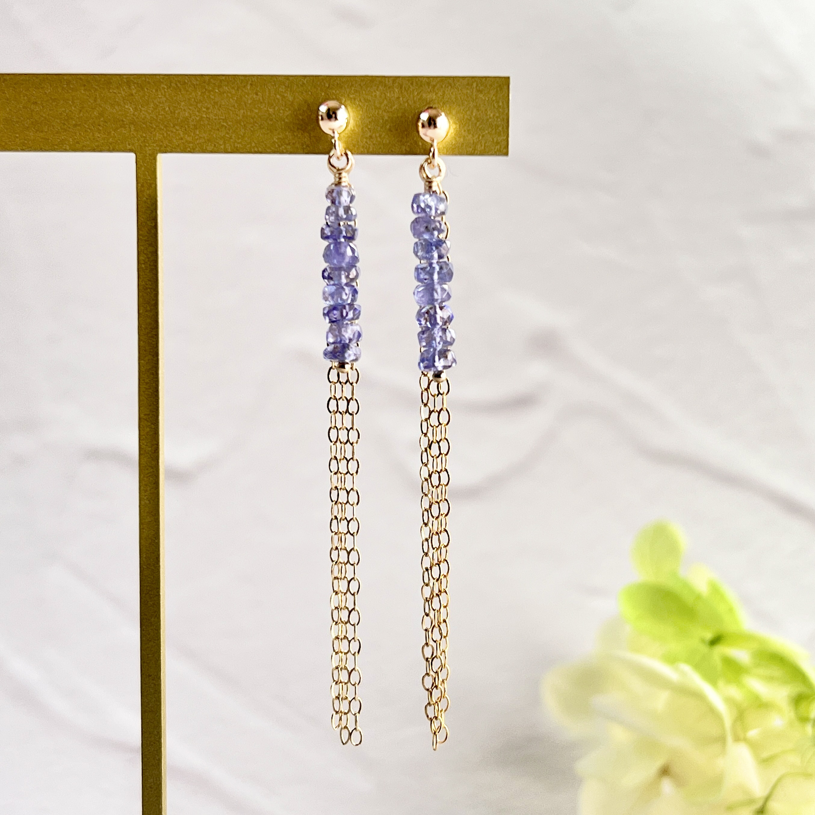 高品質タンザナイトのロングピアス/イヤリング✴︎14kgf