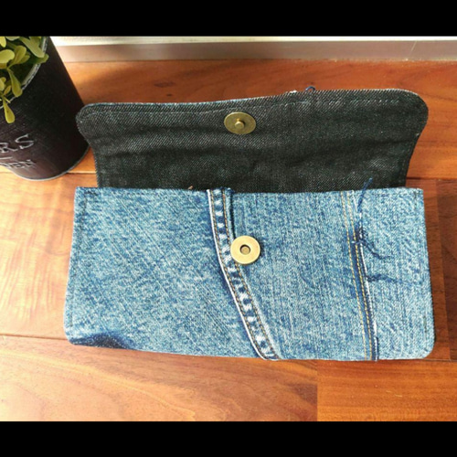 №686【DENIM✖️Long Wallet】デニムリメイク長財布 No.598【chemical DENIM✖️Long wallet】デニムリメイク長財布