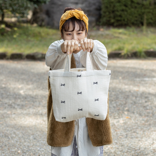 名入れができる！大流行のヌビバッグ/ブラック×白リボン 韓国直輸入