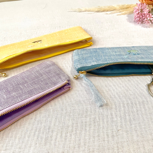 花彩り-小鳥とお花刺繍リネンペンケース(チューリップ•ガーベラ•ラベンダー•ネモフィラ•すずらん•ひまわり•たんぽぽ 5枚目の画像